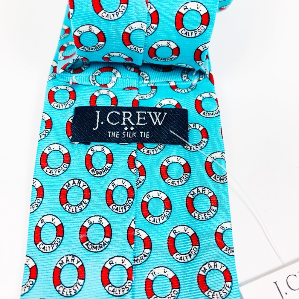 J. Crew Mens Silk Blue Nautical Tie Life Preserver - Picture 4 of 5
